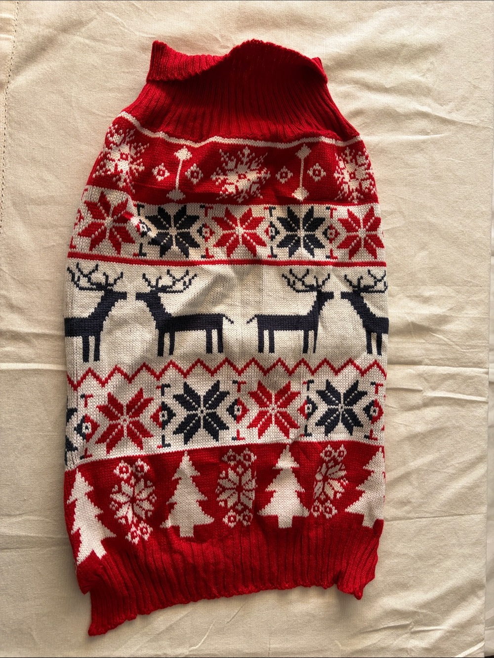 Festive Red Reindeer Knit Dog Sweater - Unbranded